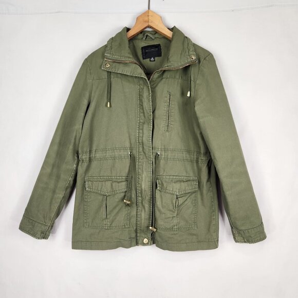 Utility Field Jacket Olive Green Women's M Zip Up Miss London Cinch Waist Army - Picture 2 of 8